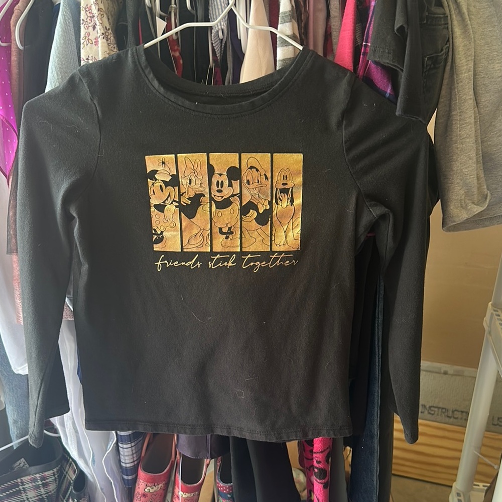 Disney Black and Gold Long Sleeve Tee with Graphic Design